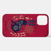 Coques Case-Mate iPhone Bois Personnalisé Rabbit Folk Art Sur Rouge (Verso (horizontal))