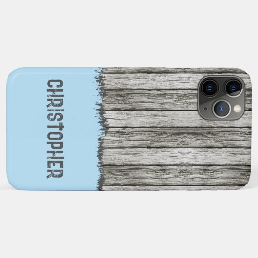 Coques Case-Mate iPhone Bois rustique ajouter le nom gris et bleu (Dos (Horizontal))