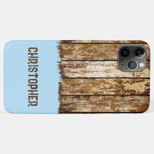 Coques Case-Mate iPhone Bois rustique ajouter nom brun et bleu (Dos (Horizontal))