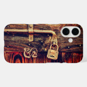 Coques Case-Mate iPhone Bois rustique brun foncé serrure en laiton antique (Verso (horizontal))
