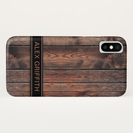 Coques Case-Mate iPhone Bois rustique de Faux de brun foncé (Dos (Horizontal))