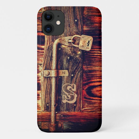 Coques Case-Mate iPhone Bois rustique grain antique serrure en laiton marr (Dos)