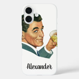 Coques iPhone 16 Boissons Cocktails Vintage, Homme Buvant des Boiss