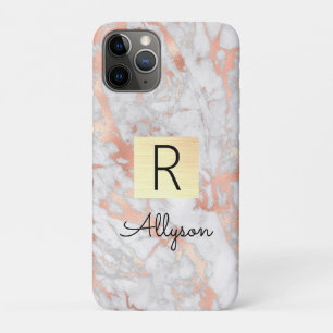 Case-Mate iPhone Case Boîte dorée en marbre de rose et d'or blanc, nom e