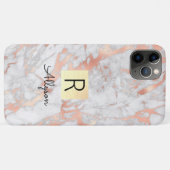 Coques Case-Mate iPhone Boîte dorée en marbre or et rose, nom et monogramm (Dos (Horizontal))
