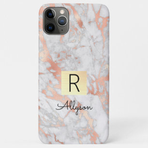 Case-Mate iPhone Case Boîte dorée en marbre or et rose, nom et monogramm