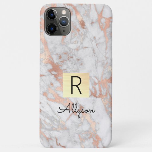 Coques Case-Mate iPhone Boîte dorée en marbre or et rose, nom et monogramm (Dos)