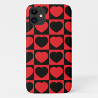 boîte téléphonique de coeurs noir et rouge