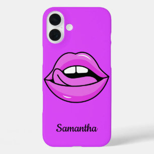 Coques iPhone 16 Plus Boîtes de téléphone de nom personnalisé rose Lips