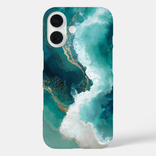 Coques iPhone 16 Boîtier Case-Mate iPhone en marbre sarcelle, blanc