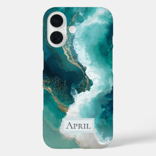 Coques iPhone 16 Boîtier Case-Mate iPhone en marbre sarcelle, blanc