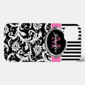Coques Case-Mate iPhone Boîtier d'air Damas rayé rose, noir, blanc (Verso (horizontal))