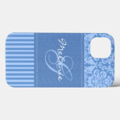Coques Case-Mate iPhone Boîtier d'air Monogram Blue Damask Stripe (Verso (horizontal))