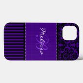 Coques Case-Mate iPhone Boîtier d'air monogramme noir, pourpre Damask Stri (Verso (horizontal))