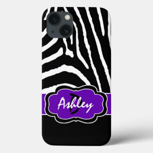Etui iPhone 13 Boîtier d'air monogramme noir, violet Zebra Stripe
