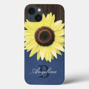 iPhone 13 Coque Boîtier d'air personnalisé Tournesol bleu rustique