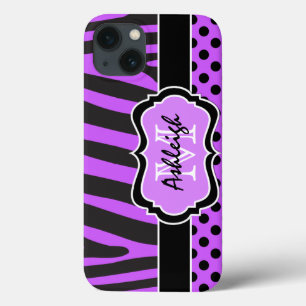 iPhone 13 Case Boîtier d'air violet noir Zebra Stripe Polka Dot i