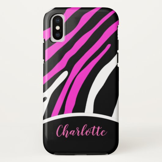 Coques Case-Mate iPhone Boîtier de téléphone à rayures Zebra rose et noir (Dos)