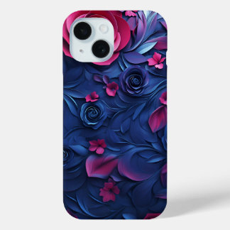 Coque Pour iPhone 15 Boîtier de téléphone à texture florale 3d