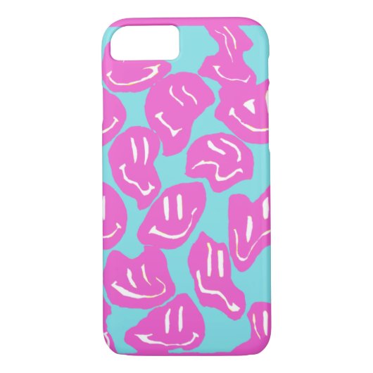 Coques Case-Mate iPhone boîtier de téléphone à visage souriant bleu et ros (Dos)