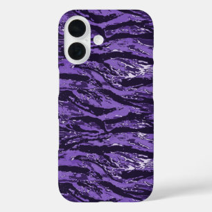 Coques iPhone 16 Boîtier de téléphone Camo à rayures violettes