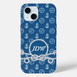 Coque Pour iPhone 15 Boîtier de téléphone cellulaire monogramme nautiqu