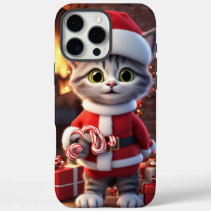 Coques iPhone 16 Pro Max Boîtier de téléphone coque-Mate, chaton de Noël mi