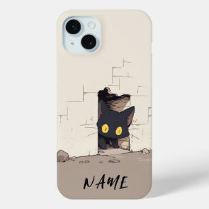 Coque iPhone 15 Mini Boîtier de téléphone de chat customisé avec le nom