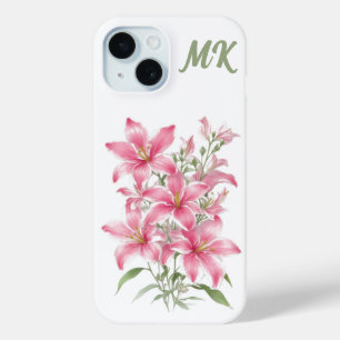 Coque Pour iPhone 15 Boîtier de téléphone Monogramme rose Lily Flowers