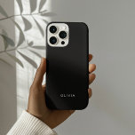 Coques iPhone 16 Pro "Boîtier de téléphone noir personnalisé avec nom p<br><div class="desc">Améliorez le style de votre téléphone avec cette étagère de téléphone personnalisée noire élégante avec votre nom personnalisé dans une police moderne et élégante. Conçu pour le style et la protection, ce coque durable protège votre appareil des rayures et des gouttes mineures. L'arrière - plan noir minimaliste se marie parfaitement...</div>