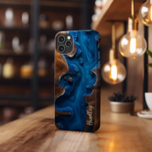 Boîtier de téléphone, Royal Blue Resin, Burl Wood