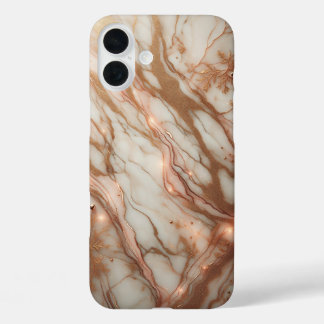 Coques iPhone 16 Plus Boîtier en marbre doré rose de luxe - Pierre blanc