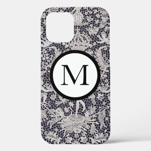 Coques Case-Mate iPhone Boîtier iPhone 12 MOTIF DENTELLE ANTIQUE INITIALE  (Verso)