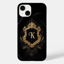 Boîtier iPhone 14 • Cadre doré élégant monogramme