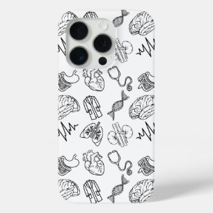 Coque iPhone 15 Pro Boîtier iPhone 15 Pro Minimaliste Medical Doodles
