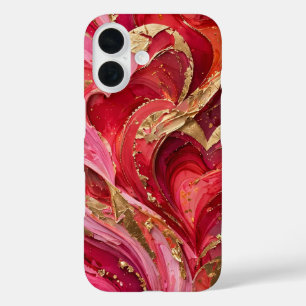 Coques iPhone 16 Boîtier iPhone 16 en marbre rouge et rose or