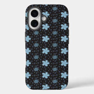 Coques iPhone 16 Boîtier iPhone 16 Fleurs Paisley Bleues sur Fond N