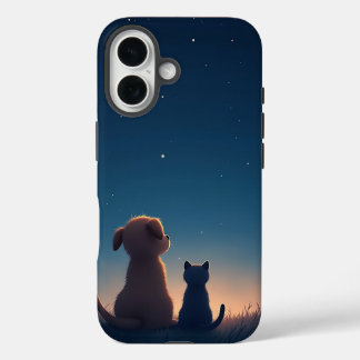 Coques iPhone 16 Boîtier iPhone 16 Puppy et Kitten sous les étoiles