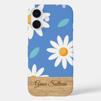 Coques iPhone 16 Boîtier iPhone à fleurs bleu personnalisé Daisy