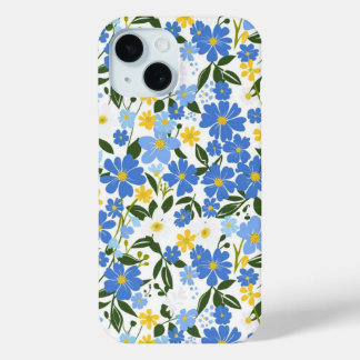 Coque Pour iPhone 15 Boîtier iPhone à motif floral bleu