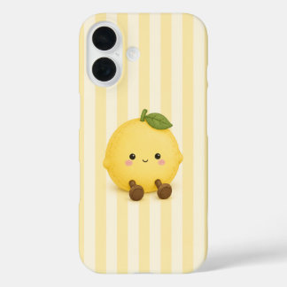 Coques iPhone 16 Boîtier iPhone au citron kawaii mignon sur rayures