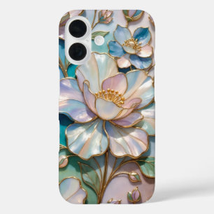 Coques iPhone 16 Boîtier iPhone Fleur en Verre Coloré Pastel Luxe
