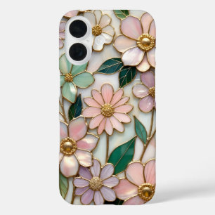 Coques iPhone 16 Boîtier iPhone Fleur en Verre Coloré Rose Pastel