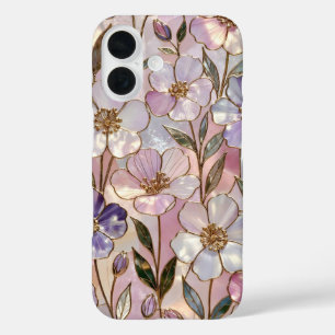 Coques iPhone 16 Boîtier iPhone Fleurs de verre coloré Rose Fleurs