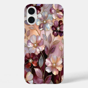 Coques iPhone 16 Plus Boîtier iPhone Fleurs Verre Cathédrale Rose Bourgo