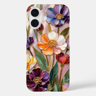 Coques iPhone 16 Boîtier iPhone floral violet orange verre teinté