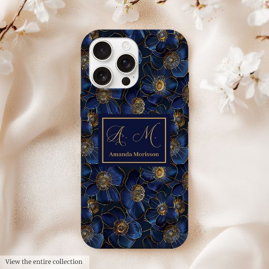Coques Case-Mate iPhone Boîtier iPhone Gold Royal Blue Monogramme Floral L