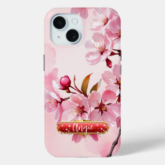 Coque Pour iPhone 15 Boîtier iPhone / iPad Fuschia Fleurs de Cerisier R