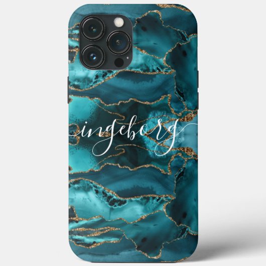 Coques Case-Mate iPhone Boîtier iPhone - Marbre Bleu Turquoise Veines Doré (Verso)