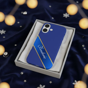 Coques iPhone 16 Boîtier iPhone personnalisé élégant bleu et or
